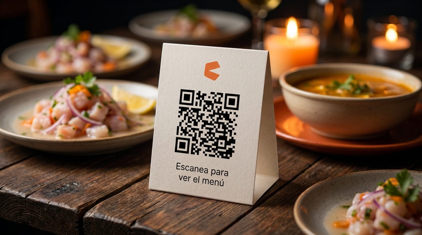 Printed QR code card on a restaurant table