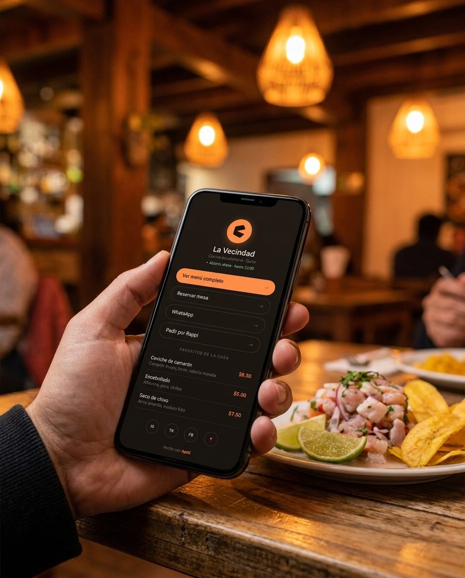 Guest viewing a restaurant's menu on Apetí from their phone